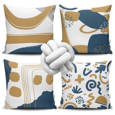 Imagem de Kit 4 Capas de  Almofada Azul e Doourado + Almofada Nó - VKAZA, Nó Bra