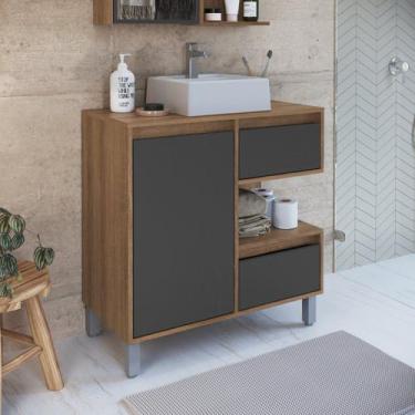 Imagem de Gabinete para Banheiro Com Cuba Branca 80cm 2 Gavetas 1 Porta 1 Nicho 