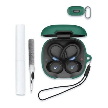 Imagem de Capa para fones de ouvido Soundcore da Anker Sport X20, capa rígida de silicone macio, portátil, resistente a arranhões, com kit de limpeza, mosquetão e cordão, verde