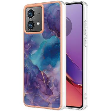 Imagem de Dinglijia Capa de telefone fina para Motorola G84, TPU macio IMD padrão de mármore design moderno capa para meninas, câmera aprimorada e capa de proteção de tela para Moto G84, BKC roxo