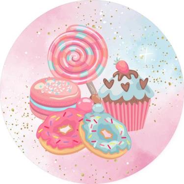 Imagem de Painel De Festa Redondo 1,50x1,50 - Doces Confeitaria Azul e Rosa 006 