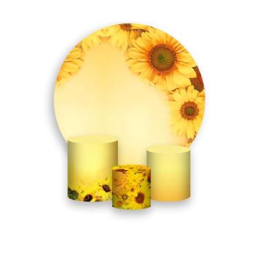 Imagem de Painel De Festa Redondo 1,50x1,50 + Trio De Capas Cilindro - Flor Gira
