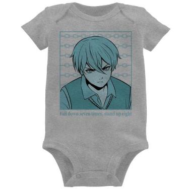 Imagem de Body Bebê Fall Down Seven Times, Stand Up Eight - Foca na Moda, Cinza,