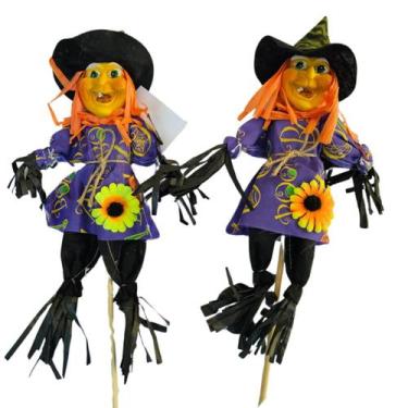 Imagem de kit c/2 enfeite bruxa espantalho Halloween decoração 60cm - Xiao
