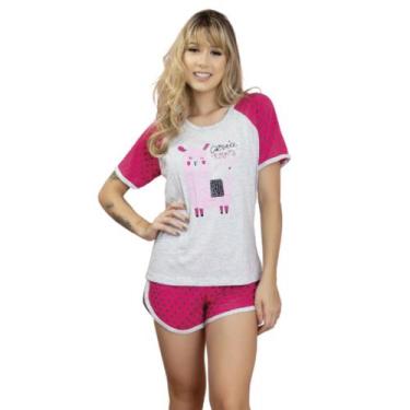 Imagem de Baby Doll Feminino Vekyo Modas Pijama Manga Raglan Soltinho e Short Cu