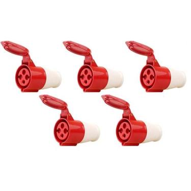 Imagem de Kit 5 Tomada Acoplamento 3p+t 16a Vermelho 6h 380/415v OMG 4056 - OMEG