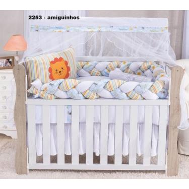 Imagem de Kit enxoval para berço americano modelo de trança safari azul - MEDINA