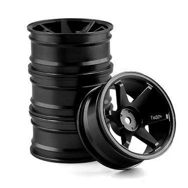 Imagem de REDSPIDER • 1/10 RC Drift Wheels Rims 12mm Hex Alloy Aluminum for 1:10 Scale Rally Racing Car Tires Tamiya TT01 TT02 XV01 TA06 A959 PTG2 HPI KYOSHO HSP PTG2 Touring Street Tyres 4PCS (Black)