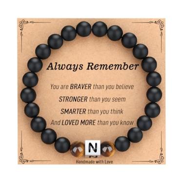 Imagem de TONY & SANDY To My Boys Pulseira masculina com inicial para adolescentes, meninos, filho, neto, sobrinho, aniversário, Páscoa, dia dos namorados, presentes de Natal para homens, 7.5 Inches, Aço