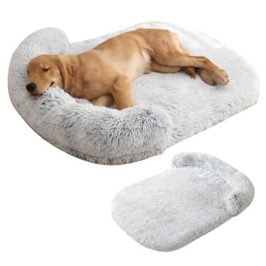 Imagem de Cama de cachorro para cães de médio e grande porte, cama de cachorro fofa de pele sintética, móveis de caixa de cachorro, cama de cachorro lavável à prova d'água, cama de espuma(Gradient Gray,XS)