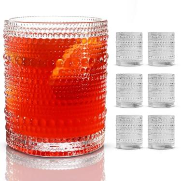 Imagem de BULK PARADISE Conjunto de 6 copos de júpiter de base pesada grossa Hobnail vintage para coquetéis em relevo para água, refrigerante, suco, shake, cerveja, whisky tropical Mix Drink