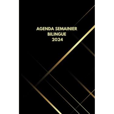 Imagem de AGENDA SEMAINIER BILINGUE 2024: format 6x9 pouces 120 pages couverture papillons fleurs rose Français anglais