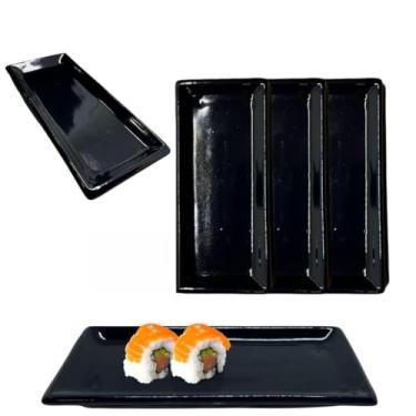 Imagem de Jogo 30 Pratos Sushi Kakusara Retangular Porcelana Preto