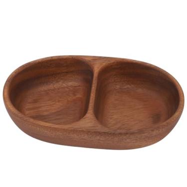 Imagem de Bandeja de Servir Frutas Esculpida à Mão, Bandeja de Madeira para Salada, Frutas, Nozes, Sobremesa, Prato de Frutas de Madeira (Oval com compartimento pequeno)
