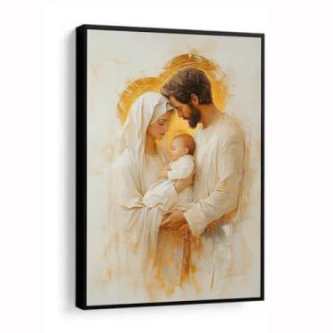 Imagem de Quadros Decorativos Grande Sagrada Familia Moderno com moldura e vidro 60x80 (Moldura Preta, 60x80, Com Vidro)