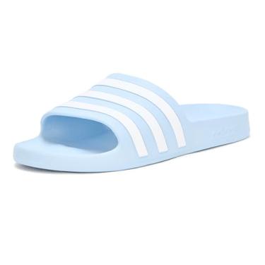 Imagem de adidas Sandália esportiva unissex Adilette Aqua, Azul/branco/azul, 11 Women/10 Men