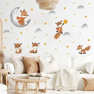 Imagem de Adesivo de Parede Raposa Aquarela luar estrelas cute baby - Adesivos K