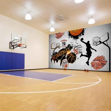 Imagem de Lcythiazole Mural de papel de parede de basquete, adesivos NBA Dunk, mural de papel de parede de tamanho personalizado, para sala de basquete, academia, quarto, sala de estar, cafés, bares
