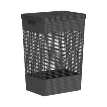 Imagem de Cesto de Roupas com Tampa Grid Preto 49L - Ou