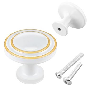 Imagem de Kalolary Puxadores de armário, 3,5 cm redondos, brancos, pacote com 12 ferragens de gaveta de cozinha