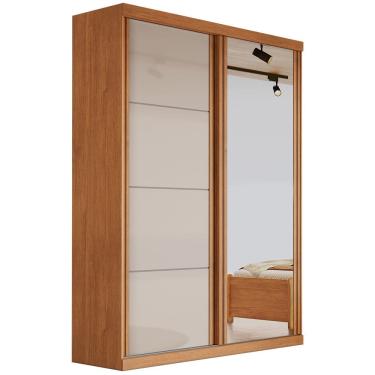Imagem de Guarda Roupa Buzios Bianchi Solteiro com Espelho 2 Portas 2 Gavetas Cor Naturale Off White