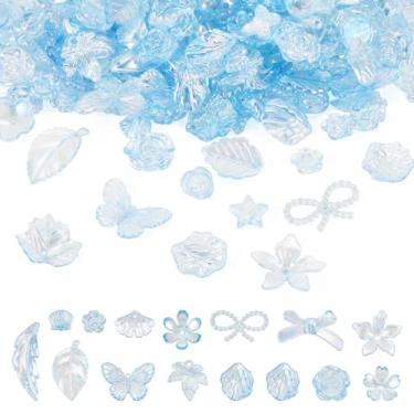 Imagem de Sparkeads Contas sortidas de acrílico de 100 g, cor AB, flores barrocas, folhas, borboletas, laços, contas estéticas, berloques kawaii, para pulseiras, colar, faça você mesmo, artesanato, joias, kit