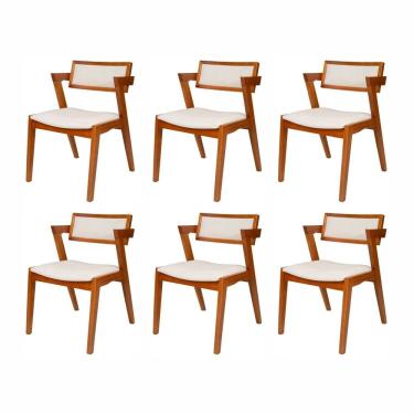 Imagem de Conjunto 6 cadeiras de Madeira Maciça e Estofada Ímola Authentic Espresso Móveis Champagnhe/Off White