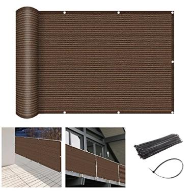 Imagem de DUNPONI Cerca De Privacidade Para Varanda Marrom De 2'6 X 15', Proteção Contra Vento Para Apartamento, Deck, Pátio, Quintal, Piscina Externa, Varanda, Corrimão - Bloqueio De Uv De 95%, Braçadeiras I