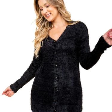 Imagem de Casaco Pelinho Alongado Botões Premium Tendência - SML Modas, Feminino