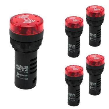 Imagem de 5 Sinalizadores 22mm Sonoro 50dB Led 24Vca/CC - Metaltex