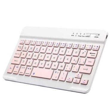 Imagem de Mini Teclado e Mouse Bluetooth Sem Fio Rosa - Layout Espanhol