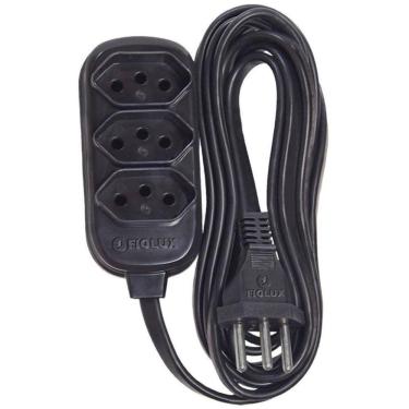 Imagem de Extensão 5 Metros Tripolar Preta Com 3 Tomadas 2P+T Fiolux