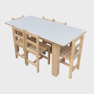 Imagem de Mesa Mesinha Infantil De Madeira Crua mdf Camaleão Conjunto 6 Cadeiras