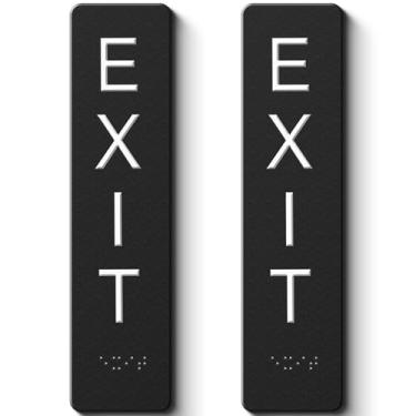Imagem de Sinais de saída compatíveis com ADA - 2 placas de saída com braille e letras elevadas, placa de saída de emergência para escritório de negócios, espaço público, interior/externo, fácil instalação