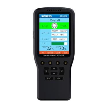 Imagem de Monitor de qualidade do ar interno, detector de formaldeído 8 em 1, medidor voc, detecta HCHO interno, TVOC, AQI, PM2.5, PM10, PM1.0, testador de temperatura e umidade. Tela LCD colorida e