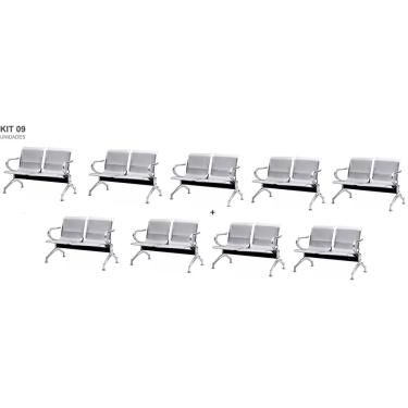 Imagem de Kit com 9 Cadeiras Longarina Aeroporto Cromada 2 Lugares