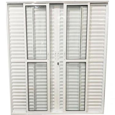 Imagem de Porta De Alumínio De Correr Balcão 6 Folhas 2,10 X 1,80 Linha 25 Com Chave Branco