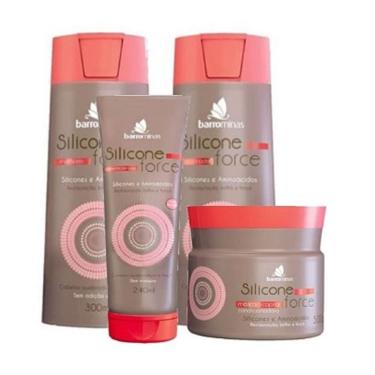 Imagem de Shampoo + Condicionador + Creme Pentear + Máscara para Cabelos Fracos e Quebradiços barrominas Silicone Force