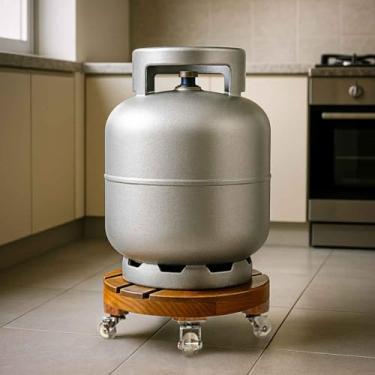 Imagem de Suporte De Botijão de Gás Galão Com Rodinha Madeira Reforçado (Marrom Escuro)