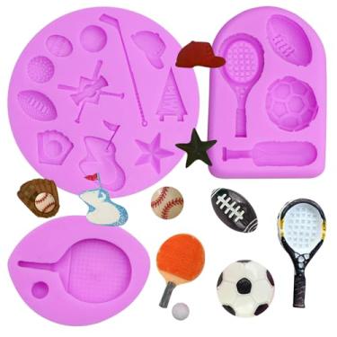 Imagem de Bolas de golfe moldes de silicone tênis futebol beisebol rúgbi chocolate fondant moldes para decoração de bolos sugarcraft pasta de goma doce epóxi conjunto de 3