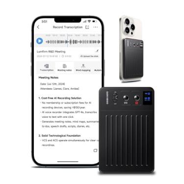 Imagem de Ludfirm Gravador De Voz Com Ia, Transcrição/Resumo Do Chatgpt Sem Taxas E 30 Modelos Inteligentes, Sincronização De Aplicativo/Web, Gravador De Voz Para Texto Com 107 Idiomas E 64 Gb De Memória, Ide