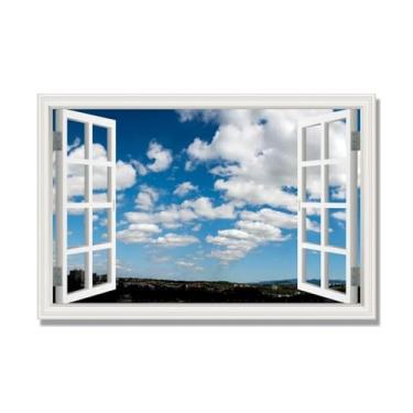 Imagem de PY3H69 Arte de parede em tela de janela aberta, impressão natural em tela. Lindo cenário de céu 45,7 cm, decoração de parede de paisagem de janela, decoração de casa moderna. 70 x 105 cm - 27,6 x 41,4