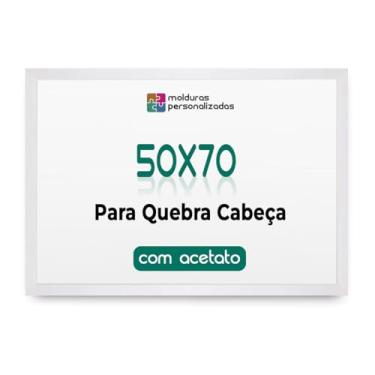 Imagem de Moldura 50x70 para Quebra Cabeça Grow 1000 peças com Proteção Acetato (Branco, 3 cm)
