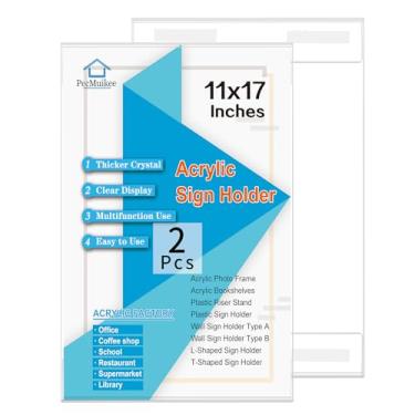 Imagem de PecMuikee Suporte de placa de acrílico, 28 x 43 cm, suporte horizontal de parede, moldura de acrílico transparente com fita dupla face, molduras transparentes para cartazes, suporte de placa de
