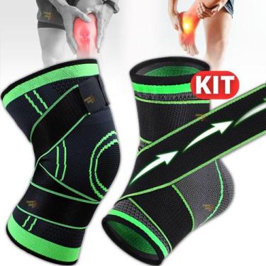 Imagem de Kit Joelheira Compressão + Tornozeleira Ortopédica Ajustável Estabiliz