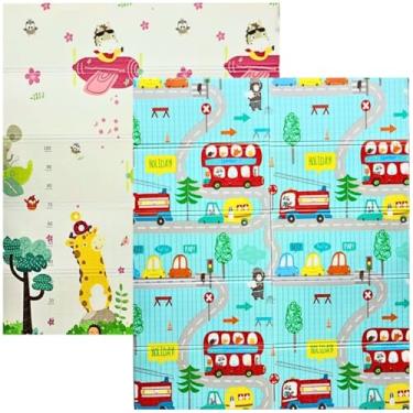 Imagem de Tapete de Atividades Infantil Térmico Tatame Para Bebê Infantil Dobrável Dupla Face Educativo Emborrachado Antiderrapante Tapete Infantil de Proteção. Fácil de Transportar e Guardar, Util em Quarto, Sala, Escola, Berçarios, Parques (1,80x1,50) Grande (Bus / Aviador)