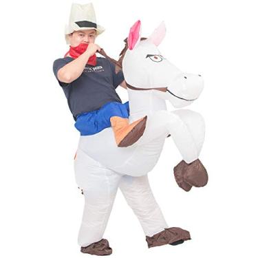 Imagem de JYZCOS Fantasia inflável de cowboy para adultos, cavaleiro ocidental, vestido chique para homens e mulheres, traje de festa de Halloween, Um adulto branco, Tamanho Único