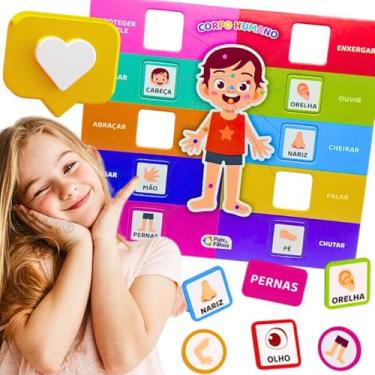 Imagem de Jogo de tabuleiro infantil Caça figuras Brinquedo pedagógico Quebra-Cabeça Corpo Humano Escola creche Educativo interativo educacional menino menina presente dia das crianças