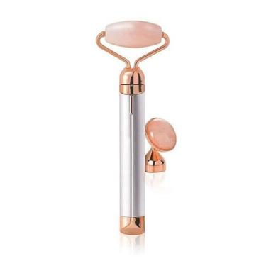 Imagem de Massageador Facial Vibratório, Pedra de Quartzo Rosa, 2 Cabeças, Pilha AA