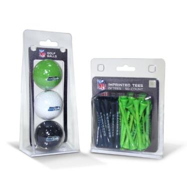Imagem de Team Golf Bolas de golfe impressas com logotipo NFL Seattle Seahawks (3 unidades) e camisetas de golfe regulamentadas de 6 cm (50 unidades), multicoloridas
